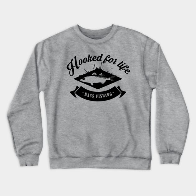 Hooked For Life - Bass Fishing Crewneck Sweatshirt by fromherotozero